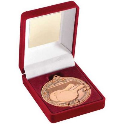Picture of Red Velvet Box And 50mm Medal Table Tennis Trophy Bronze