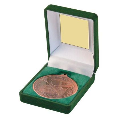 Picture of Green Velvet Box And Hurling 50mm Medal Trophy Bronze