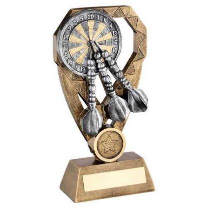 Picture of Brz|pew|gold Darts With Dartboard On Diamond With Plate (1in Centre) - 6in