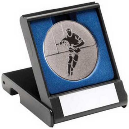 Picture of Black Plastic Box With Rugby Insert Trophy Silver
