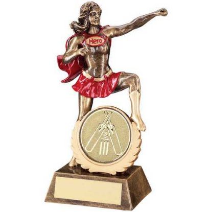 Picture of Brz~gold~red Resin Female Hero Award With Cricket Insert