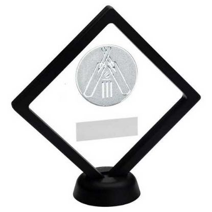 Picture of Black~clear Plastic Box With Cricket Insert Trophy Silver