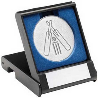 Picture of Black Plastic Box With Cricket Insert Trophy Silver
