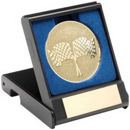 Picture of Black Plastic Box With Crossed Flags Insert Gold