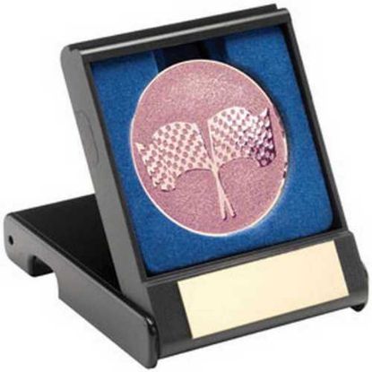 Picture of Black Plastic Box With Crossed Flags Insert Bronze