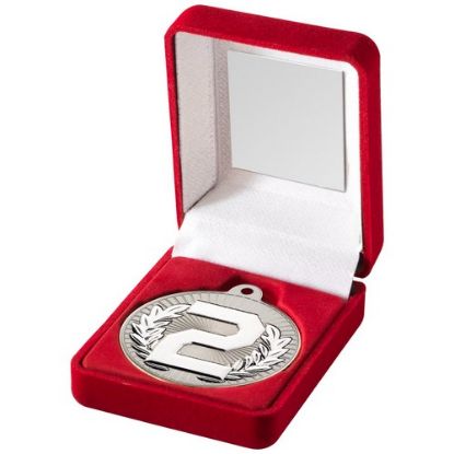 Picture of Red Velvet Box And 50mm Medal Trophy Matt Silver~silver 2nd
