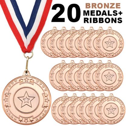 Picture of Pack Of 20 Tri Star Bronze Medals & R~w~b Ribbons (1in Centre)