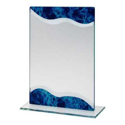 Picture of Jade Glass Rectangle Plaque With Silver~blue Marble Detail (4mm Thick)