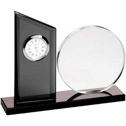 Picture of Clear~black Glass Clock And Round Plaque