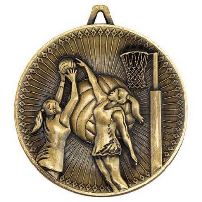 Picture of Netball Deluxe Medal Antique Gold