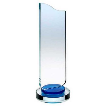 Picture of Clear Glass Plaque With Blue Collar On Round Base