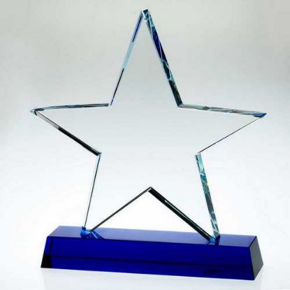 Picture of Clear Glass Star Plaque On Blue Base (19mm Thick)