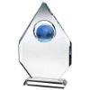 Picture of Clear Glass Diamond Plaque With Blue Globe -  (15mm Thick) 9in