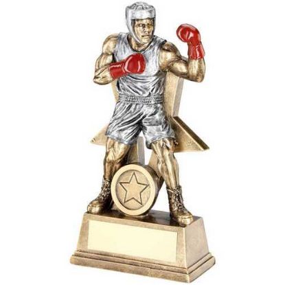 Picture of Brz|pew|red Male Boxing Figure With Star Backing (1in Centre) - 9in