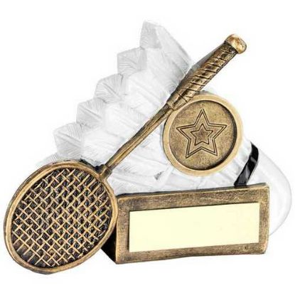 Picture of Brz|white Badminton Shuttlecock And Racket Chunky Flatback (1in Centre) - 4.25in