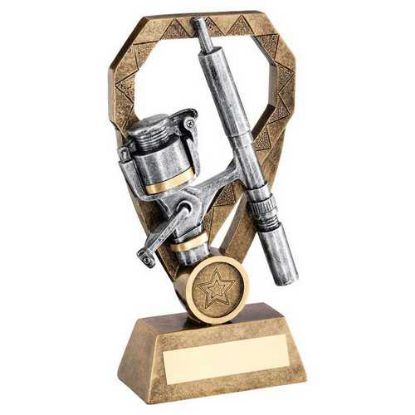 Picture of Brz|pew|gold Angling Rod And Reel On Diamond (1in Centre) - 8in