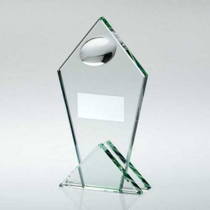 Picture of Jade Glass Pointed Plaque With Half Rugby Ball - 6.75in