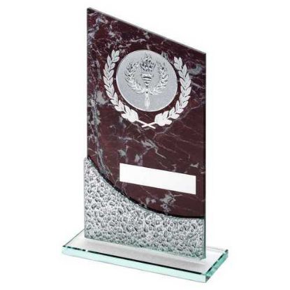 Picture of Brown Marble Printed Glass Plaque With Silver Detail (2in Centre)